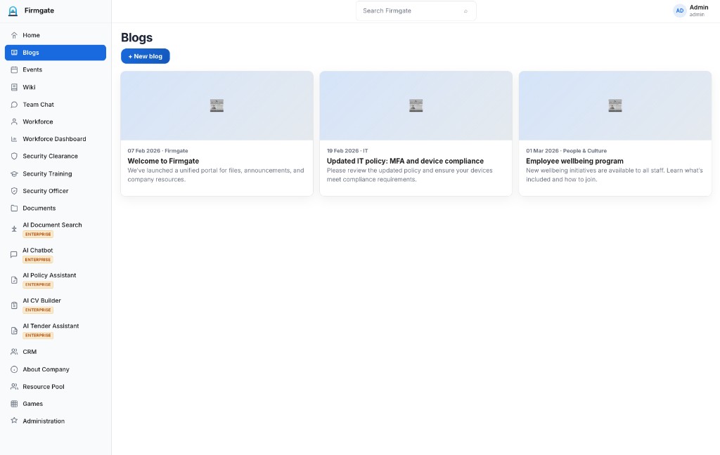 Blogs — Internal blogs and company news — keep local teams informed on your network.