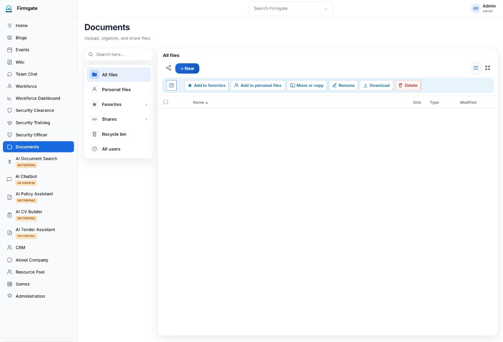 Documents — Self-hosted document repository — folders, sharing, favourites, and previews.