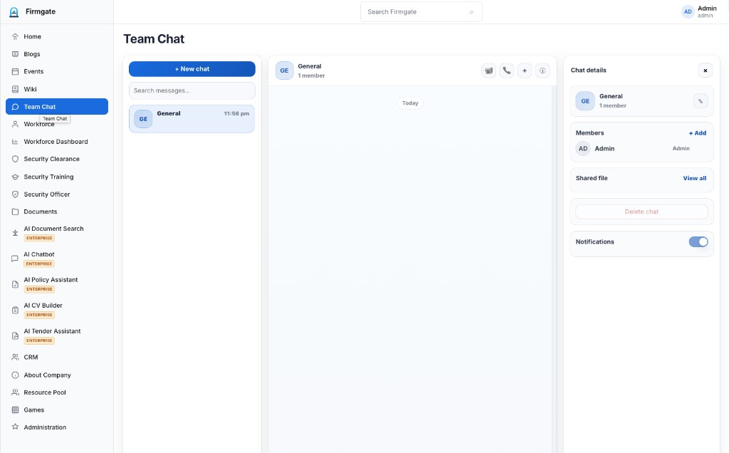 Team Chat — Local team chat — rooms, members, shared files, and optional voice calls.